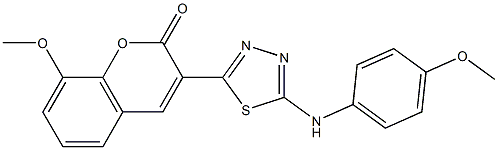 8-(methyloxy)-3-(5-{[4-(methyloxy)phenyl]amino}-1,3,4-thiadiazol-2-yl)-2H-chromen-2-one 结构式