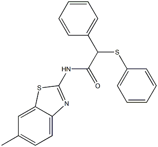 N-(6-methyl-1,3-benzothiazol-2-yl)-2-phenyl-2-(phenylsulfanyl)acetamide 结构式