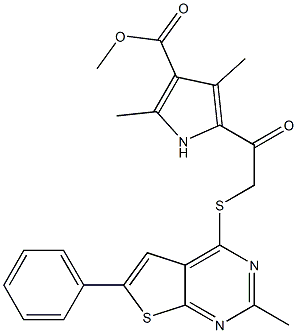 methyl 2,4-dimethyl-5-{[(2-methyl-6-phenylthieno[2,3-d]pyrimidin-4-yl)sulfanyl]acetyl}-1H-pyrrole-3-carboxylate 结构式