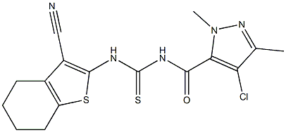 N-[(4-chloro-1,3-dimethyl-1H-pyrazol-5-yl)carbonyl]-N'-(3-cyano-4,5,6,7-tetrahydro-1-benzothien-2-yl)thiourea 结构式