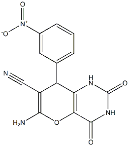 6-amino-8-{3-nitrophenyl}-2,4-dioxo-2,3,4,8-tetrahydro-1H-pyrano[3,2-d]pyrimidine-7-carbonitrile 结构式