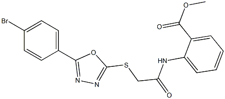 methyl 2-[({[5-(4-bromophenyl)-1,3,4-oxadiazol-2-yl]sulfanyl}acetyl)amino]benzoate 结构式