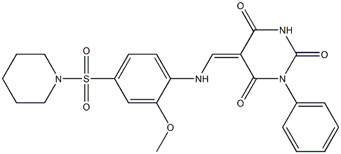 5-{[2-methoxy-4-(1-piperidinylsulfonyl)anilino]methylene}-1-phenyl-2,4,6(1H,3H,5H)-pyrimidinetrione 结构式