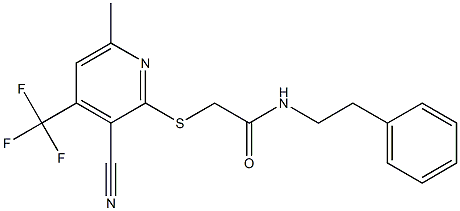 2-{[3-cyano-6-methyl-4-(trifluoromethyl)-2-pyridinyl]sulfanyl}-N-(2-phenylethyl)acetamide 结构式