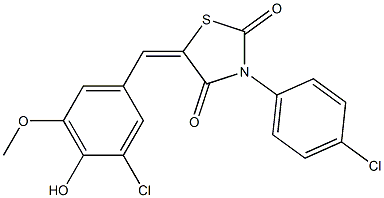 5-(3-chloro-4-hydroxy-5-methoxybenzylidene)-3-(4-chlorophenyl)-1,3-thiazolidine-2,4-dione 结构式