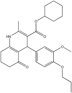 cyclohexyl 4-(3-methoxy-4-propoxyphenyl)-2-methyl-5-oxo-1,4,5,6,7,8-hexahydro-3-quinolinecarboxylate 结构式
