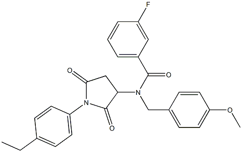 N-[1-(4-ethylphenyl)-2,5-dioxo-3-pyrrolidinyl]-3-fluoro-N-(4-methoxybenzyl)benzamide 结构式