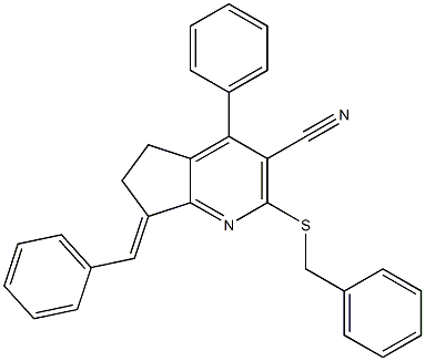 7-benzylidene-2-(benzylsulfanyl)-4-phenyl-6,7-dihydro-5H-cyclopenta[b]pyridine-3-carbonitrile 结构式