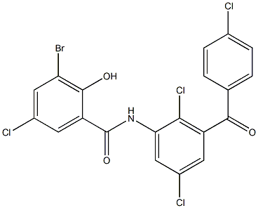 3-bromo-5-chloro-N-[2,5-dichloro-3-(4-chlorobenzoyl)phenyl]-2-hydroxybenzamide 结构式