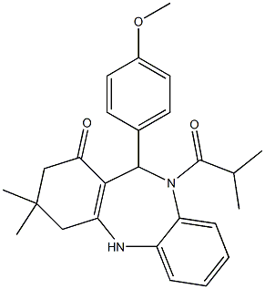 10-isobutyryl-11-(4-methoxyphenyl)-3,3-dimethyl-2,3,4,5,10,11-hexahydro-1H-dibenzo[b,e][1,4]diazepin-1-one 结构式