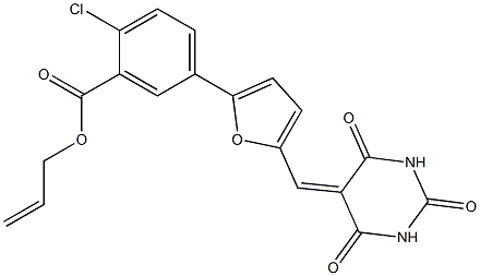 allyl 2-chloro-5-{5-[(2,4,6-trioxotetrahydro-5(2H)-pyrimidinylidene)methyl]-2-furyl}benzoate 结构式