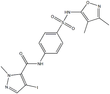 N-(4-{[(3,4-dimethyl-5-isoxazolyl)amino]sulfonyl}phenyl)-4-iodo-1-methyl-1H-pyrazole-5-carboxamide 结构式