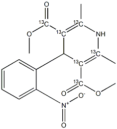 1,4-二氢-2,6-二甲基-4-(2-硝基苯基)-3,5-吡啶-2,3,5,6-13C4-二羧酸-13C2 二甲酯 结构式