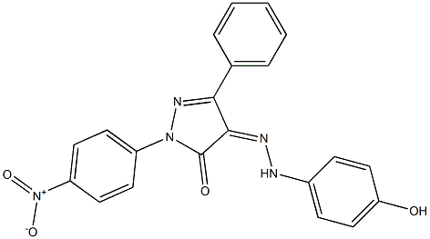 1-(4-nitrophenyl)-3-phenyl-1H-pyrazole-4,5-dione 4-[N-(4-hydroxyphenyl)hydrazone] 结构式