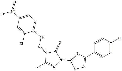 1-[4-(4-chlorophenyl)-1,3-thiazol-2-yl]-3-methyl-1H-pyrazole-4,5-dione 4-[N-(2-chloro-4-nitrophenyl)hydrazone] 结构式