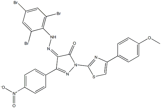 1-[4-(4-methoxyphenyl)-1,3-thiazol-2-yl]-3-(4-nitrophenyl)-1H-pyrazole-4,5-dione 4-[N-(2,4,6-tribromophenyl)hydrazone] 结构式