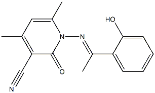 1-{[(E)-1-(2-hydroxyphenyl)ethylidene]amino}-4,6-dimethyl-2-oxo-1,2-dihydro-3-pyridinecarbonitrile 结构式