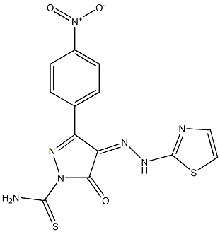 3-(4-nitrophenyl)-5-oxo-4-[(Z)-2-(1,3-thiazol-2-yl)hydrazono]-1H-pyrazole-1(5H)-carbothioamide 结构式