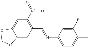 N-(3-fluoro-4-methylphenyl)-N-[(E)-(6-nitro-1,3-benzodioxol-5-yl)methylidene]amine 结构式