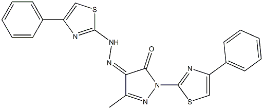 3-methyl-1-(4-phenyl-1,3-thiazol-2-yl)-1H-pyrazole-4,5-dione 4-[N-(4-phenyl-1,3-thiazol-2-yl)hydrazone] 结构式