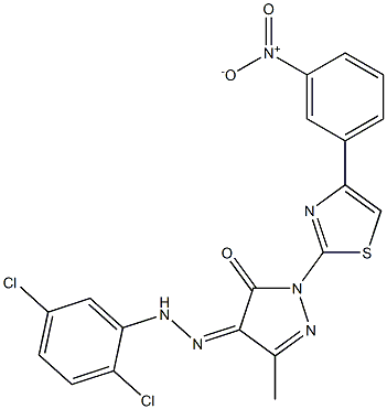 3-methyl-1-[4-(3-nitrophenyl)-1,3-thiazol-2-yl]-1H-pyrazole-4,5-dione 4-[N-(2,5-dichlorophenyl)hydrazone] 结构式