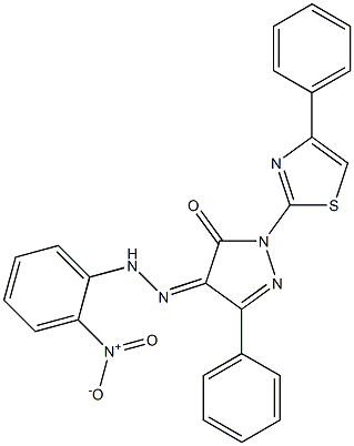 3-phenyl-1-(4-phenyl-1,3-thiazol-2-yl)-1H-pyrazole-4,5-dione 4-[N-(2-nitrophenyl)hydrazone] 结构式