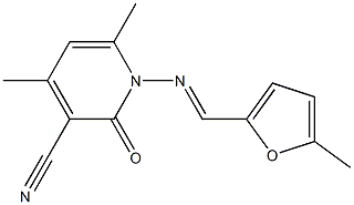 4,6-dimethyl-1-{[(E)-(5-methyl-2-furyl)methylidene]amino}-2-oxo-1,2-dihydro-3-pyridinecarbonitrile 结构式