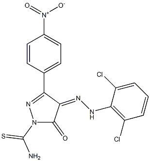 4-[(Z)-2-(2,6-dichlorophenyl)hydrazono]-3-(4-nitrophenyl)-5-oxo-1H-pyrazole-1(5H)-carbothioamide 结构式