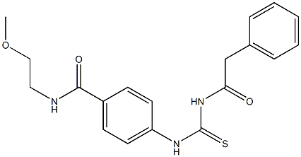 N-(2-methoxyethyl)-4-({[(2-phenylacetyl)amino]carbothioyl}amino)benzamide 结构式