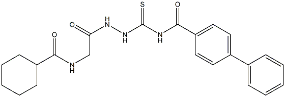 N-[(2-{2-[(cyclohexylcarbonyl)amino]acetyl}hydrazino)carbothioyl][1,1'-biphenyl]-4-carboxamide 结构式