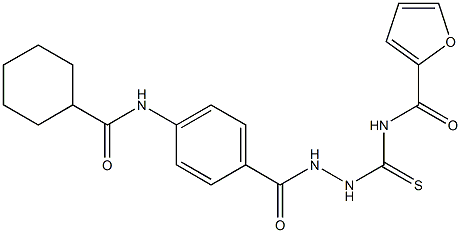 N-[(2-{4-[(cyclohexylcarbonyl)amino]benzoyl}hydrazino)carbothioyl]-2-furamide 结构式