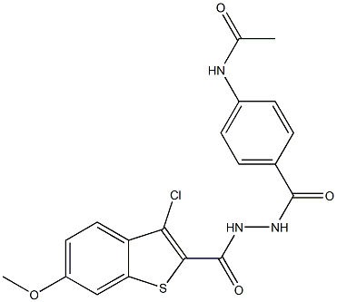 N-[4-({2-[(3-chloro-6-methoxy-1-benzothiophen-2-yl)carbonyl]hydrazino}carbonyl)phenyl]acetamide 结构式