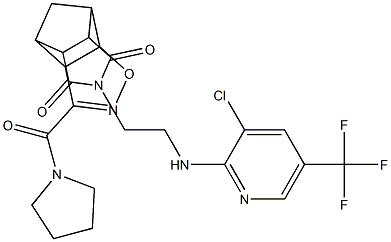 10-(2-{[3-chloro-5-(trifluoromethyl)-2-pyridinyl]amino}ethyl)-5-(1-pyrrolidinylcarbonyl)-3-oxa-4,10-diazatetracyclo[5.5.1.0~2,6~.0~8,12~]tridec-4-ene-9,11-dione 结构式