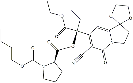 6-Cyano-7-[(S)-1-ethoxycarbonyl-1-[[(2R)-1-butoxycarbonyl-2-pyrrolidinyl]carbonyloxy]propyl]-2,3-dihydrospiro[indolizine-1,2'-[1,3]dioxolan]-5-one 结构式