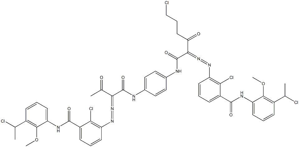 3,3'-[2-(2-Chloroethyl)-1,4-phenylenebis[iminocarbonyl(acetylmethylene)azo]]bis[N-[3-(1-chloroethyl)-2-methoxyphenyl]-2-chlorobenzamide] 结构式