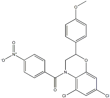 5,7-Dichloro-3,4-dihydro-2-(p-methoxyphenyl)-4-(p-nitrobenzoyl)-2H-1,4-benzoxazine 结构式