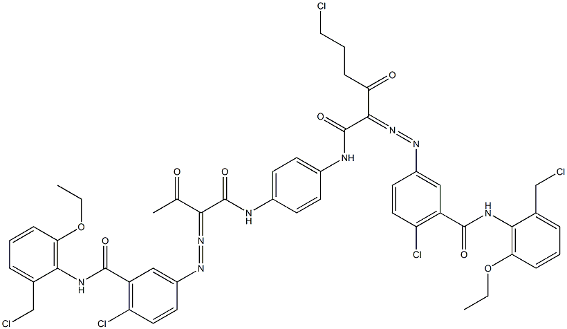 3,3'-[2-(2-Chloroethyl)-1,4-phenylenebis[iminocarbonyl(acetylmethylene)azo]]bis[N-[2-(chloromethyl)-6-ethoxyphenyl]-6-chlorobenzamide] 结构式