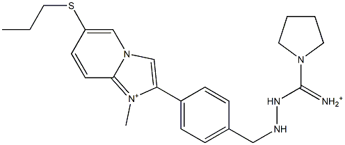 1-Methyl-6-propylthio-2-[4-[2-[iminio(1-pyrrolidinyl)methyl]hydrazinomethyl]phenyl]imidazo[1,2-a]pyridin-1-ium 结构式