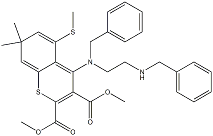 7,7-Dimethyl-5-(methylthio)-4-[benzyl[2-(benzylamino)ethyl]amino]-7H-1-benzothiopyran-2,3-dicarboxylic acid dimethyl ester 结构式