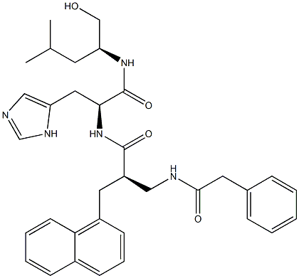(2S)-2-[[N-[(2R)-3-[(Benzylcarbonyl)amino]-2-[(naphthalen-1-yl)methyl]propionyl]-L-histidyl]amino]-4-methyl-1-pentanol 结构式
