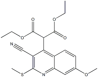 (3-Cyano-7-methoxy-2-methylthio-4-quinolinyl)malonic acid diethyl ester 结构式