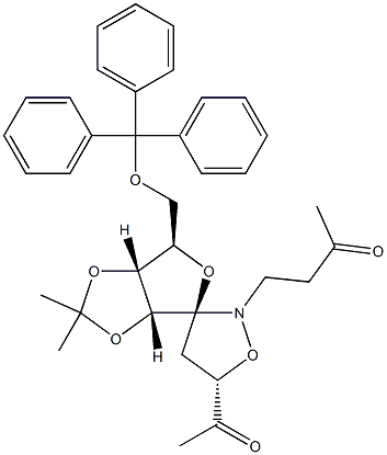 (3S,5S,7R,8R,9R)-3-Acetyl-8,9-isopropylidenedioxy-1-(3-oxobutyl)-7-trityloxymethyl-2,6-dioxa-1-azaspiro[4.4]nonane 结构式