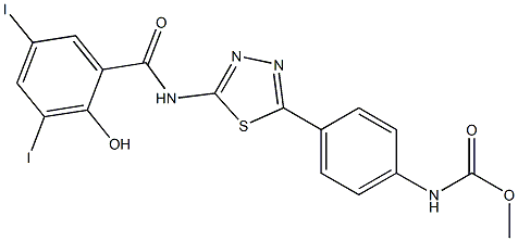 2-Hydroxy-3,5-diiodo-N-[5-[4-[(methoxycarbonyl)amino]phenyl]-1,3,4-thiadiazol-2-yl]benzamide 结构式