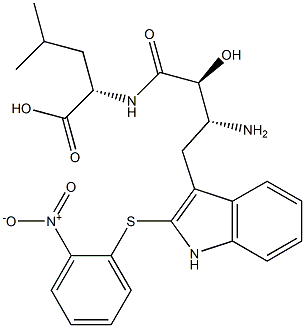 N-[(2S,3R)-3-Amino-2-hydroxy-4-[2-[(2-nitrophenyl)thio]-1H-indol-3-yl]butyryl]-L-leucine 结构式