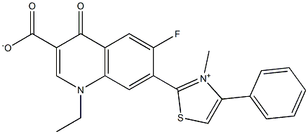 1,4-Dihydro-1-ethyl-4-oxo-6-fluoro-7-[(3-methyl-4-phenylthiazol-3-ium)-2-yl]quinoline-3-carboxylic acid 结构式
