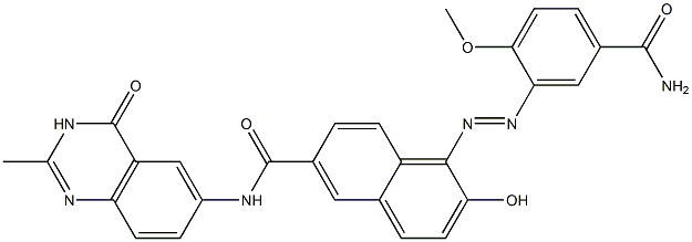 1-[(2-Methoxy-5-carbamoylphenyl)azo]-N-[(2-methyl-3,4-dihydro-4-oxoquinazolin)-6-yl]-2-hydroxynaphthalene-6-carboxamide 结构式