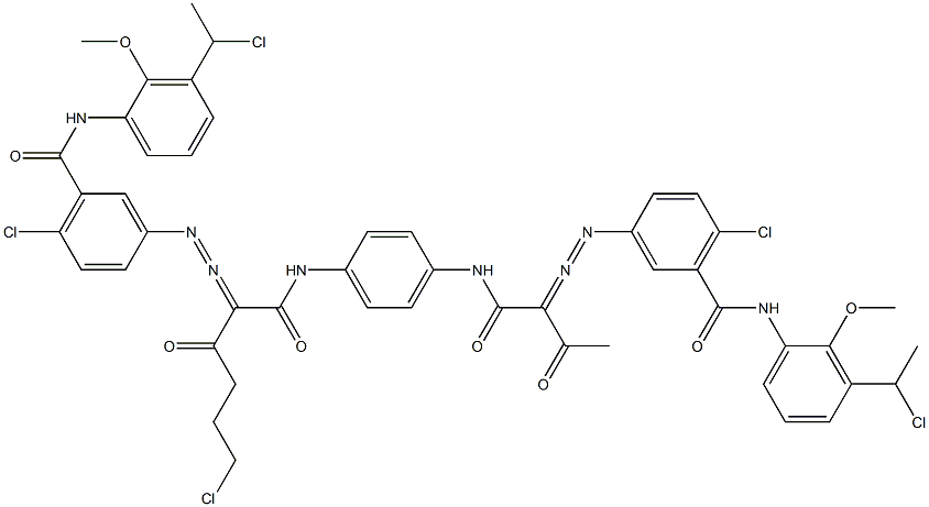 3,3'-[2-(2-Chloroethyl)-1,4-phenylenebis[iminocarbonyl(acetylmethylene)azo]]bis[N-[3-(1-chloroethyl)-2-methoxyphenyl]-6-chlorobenzamide] 结构式