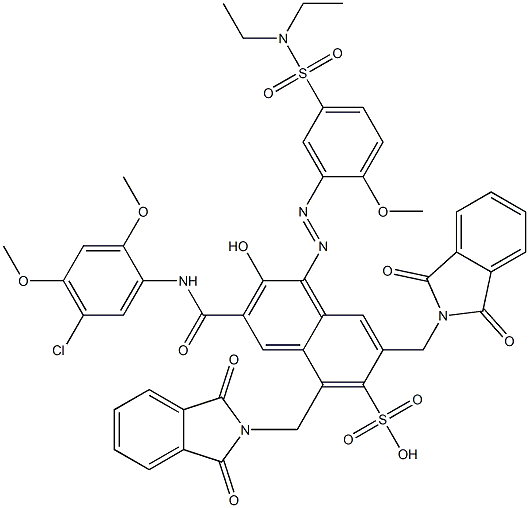3-[(5-Chloro-2,4-dimethoxyphenyl)aminocarbonyl]-1-[5-[(diethylamino)sulfonyl]-2-methoxyphenylazo]-2-hydroxy-5,7-bis(phthalimidylmethyl)naphthalene-6-sulfonic acid 结构式