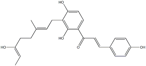 2',4,4'-Trihydroxy-3'-(3,7-dimethyl-6-hydroxy-2,6-heptadien-1-yl)chalcone 结构式