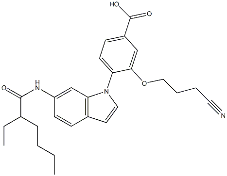 4-[6-(2-Ethylhexanoylamino)-1H-indol-1-yl]-3-(3-cyanopropyloxy)benzoic acid 结构式